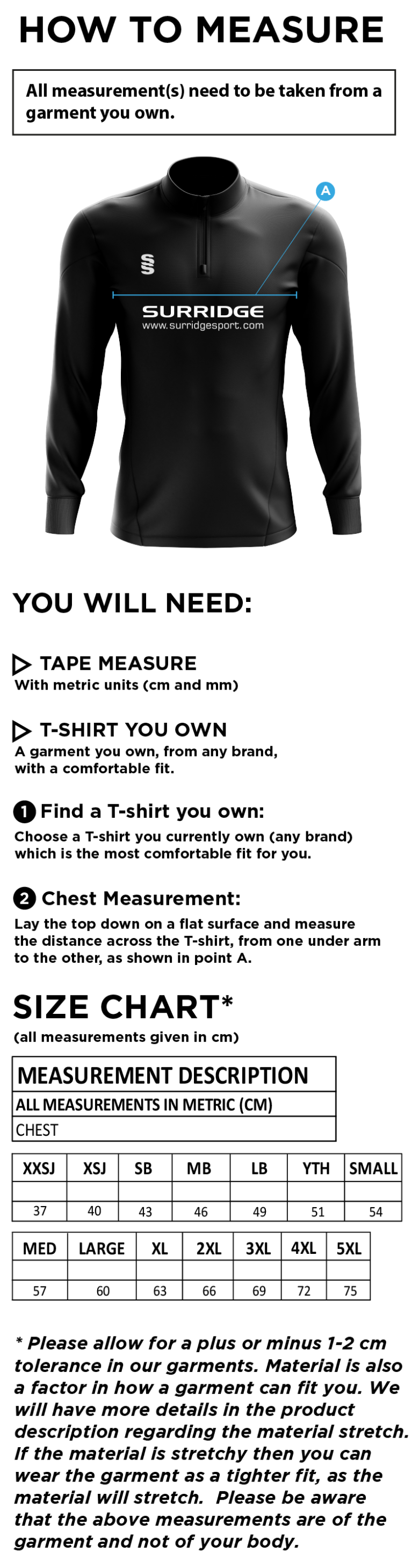 Winchester Penguins Performance Top JUNIOR - Size Guide