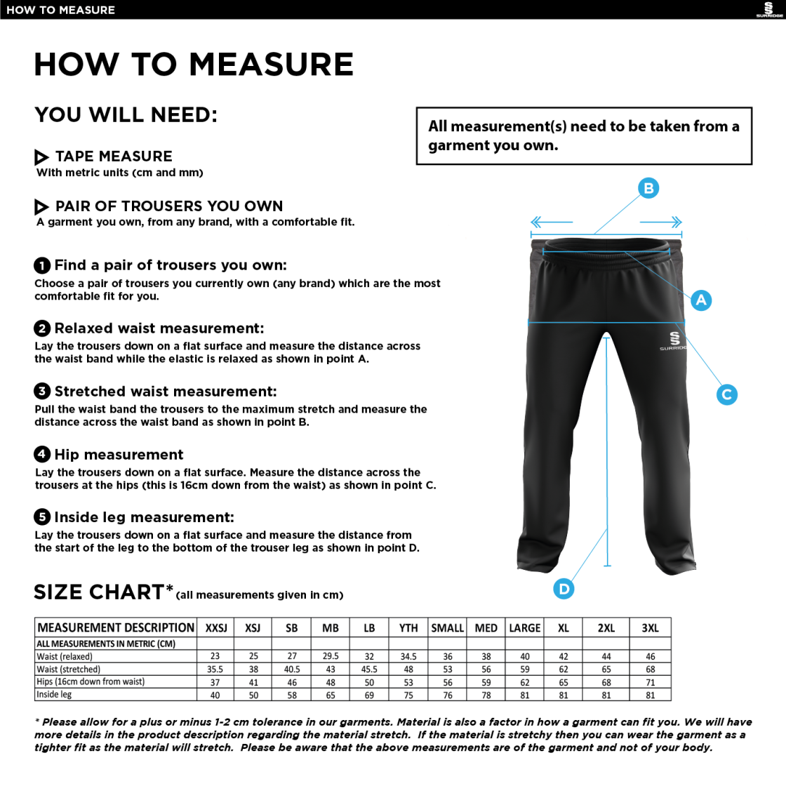 WINCHESTER PENGUINS CLASSIC TRACK PANTS - MALE - Size Guide