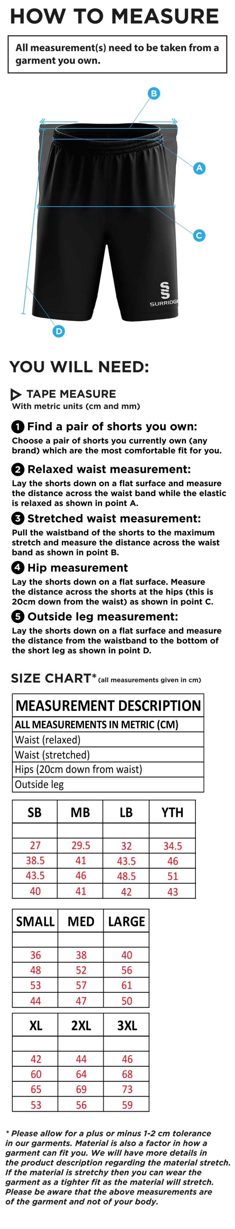 Winchester Penguins Ripstop Shorts - MALE - Size Guide
