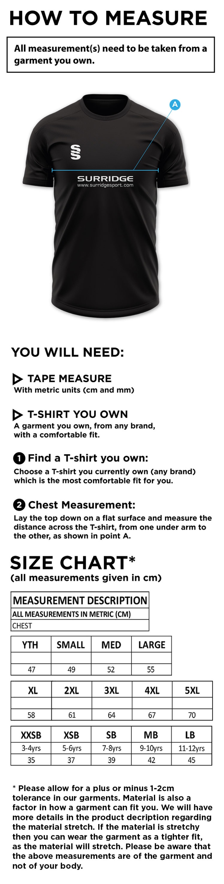 Winchester Penguins Training shirt - Size Guide