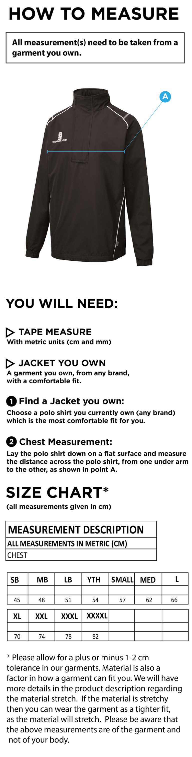 WINCHESTER PENGUINS RAINJACKET - Size Guide