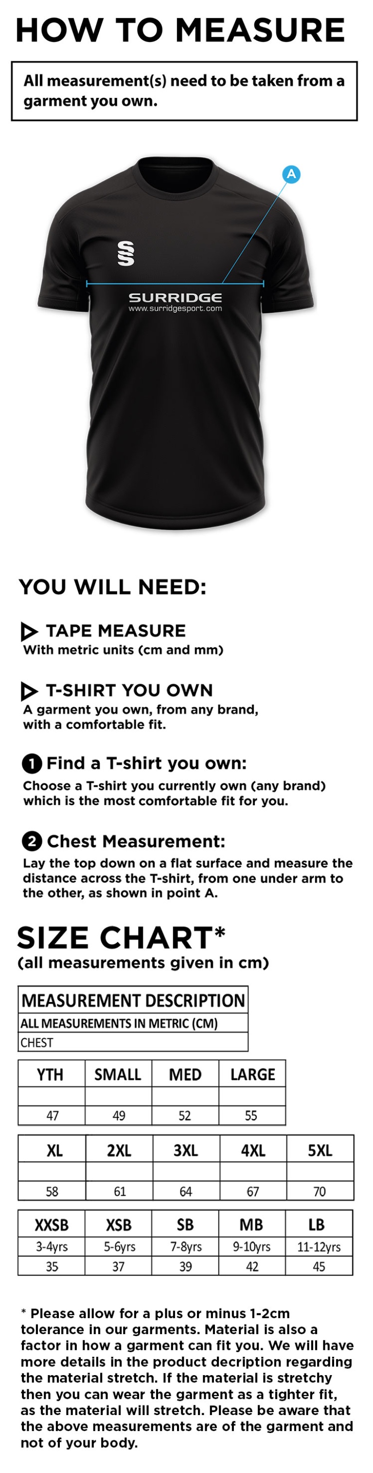 Winchester Penguins Training shirt - Size Guide
