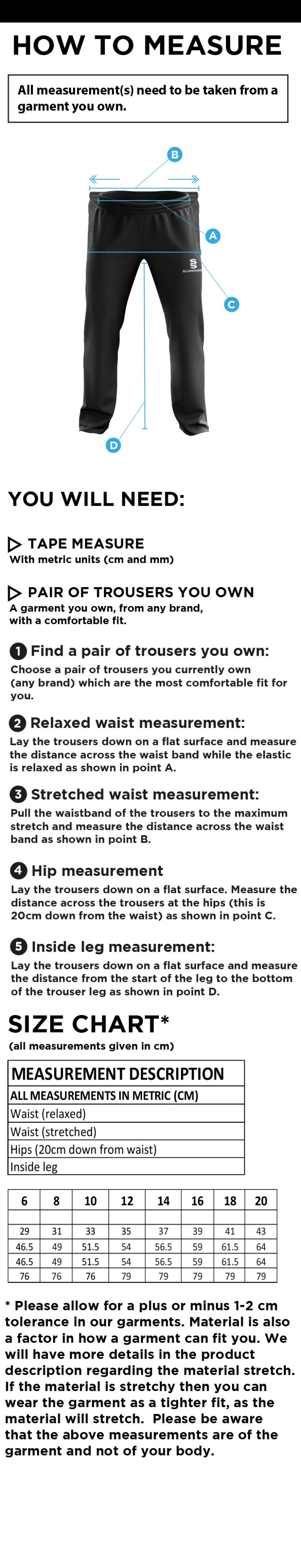 WINCHESTER PENGUINS CLASSIC TRACK PANTS - Female - Size Guide
