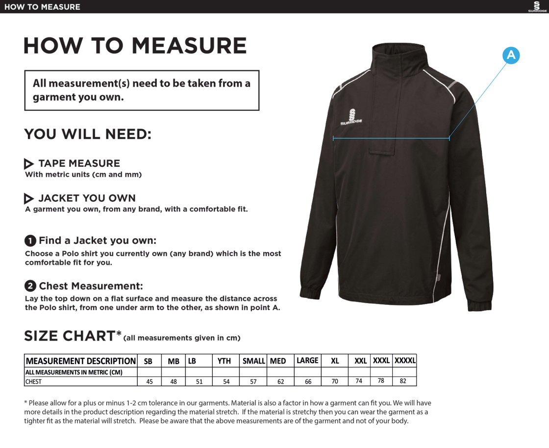 WINCHESTER PENGUINS RAINJACKET - Size Guide
