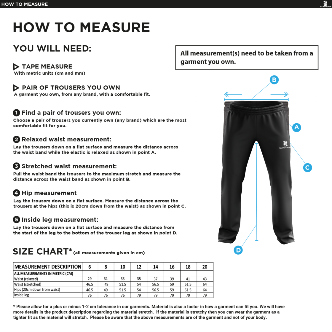 WINCHESTER PENGUINS CLASSIC TRACK PANTS - Female - Size Guide
