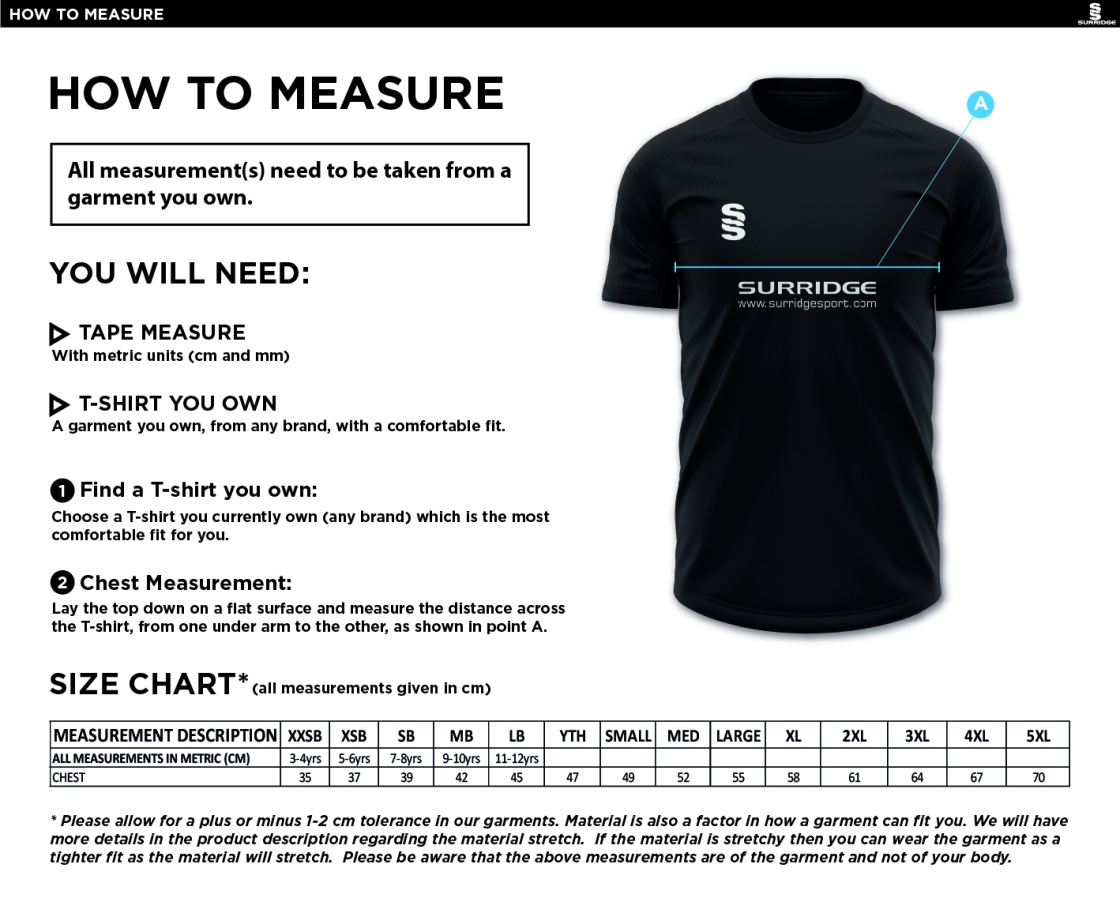 Winchester Penguins Training shirt - Size Guide